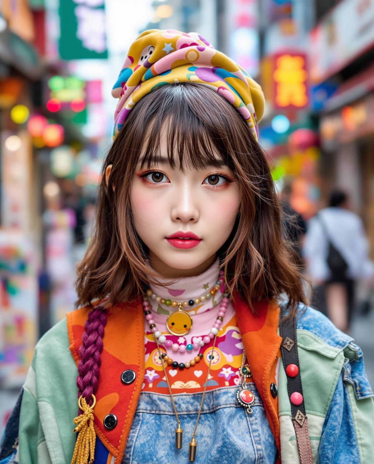 日系原宿 - 身着原宿风格多层彩色服饰的中国年轻女性在东京街头 - 每日福利