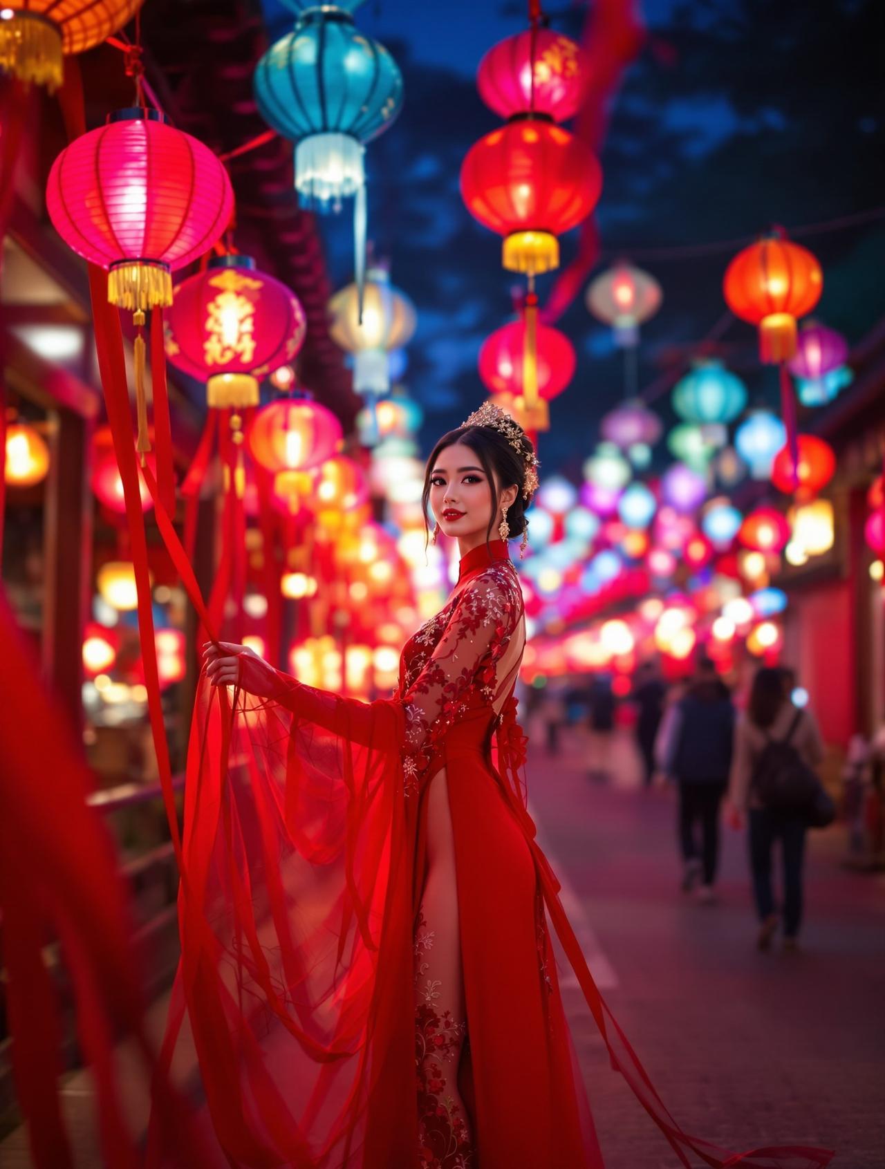 Ugirls新年特辑 - 身着传统红衣，灯笼装饰喜庆氛围中的女性 - 每日福利
